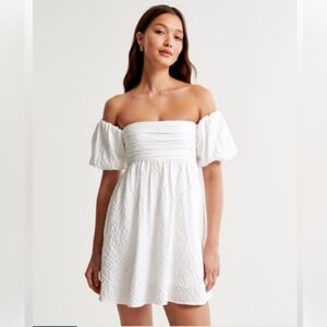 Abercrombie & Fitch White Puff Sleeve Smocked Mini Dress Cottagecore Large